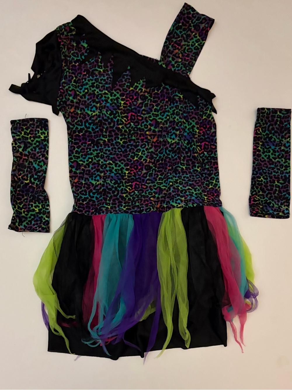 Kids Girls Rainbow Leopard Cat Tutu Dress Halloween Costume | Size: L